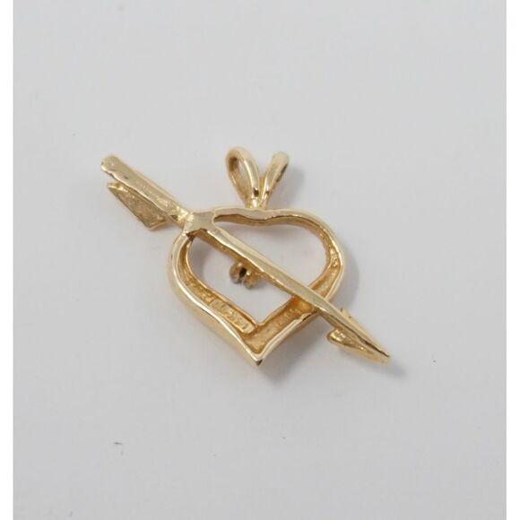 Vintage 14K Gold Arrow through Heart Pendant with Diamond Chip - Picture 3 of 4